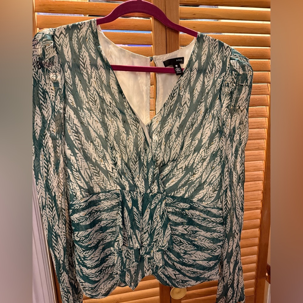 Aqua Chevron Green and Cream Blouse